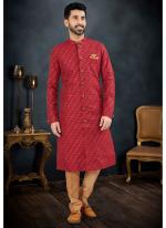 Jacquard Maroon Traditional Wear Weaving Kurta Pajama